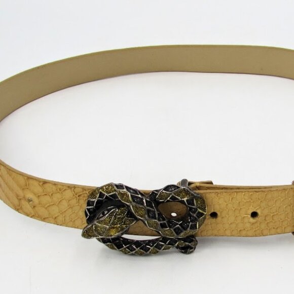 WCM New York Leather Belt Coiled Snake Gold Color Buckle Tan Mock Snake Size L main image 2